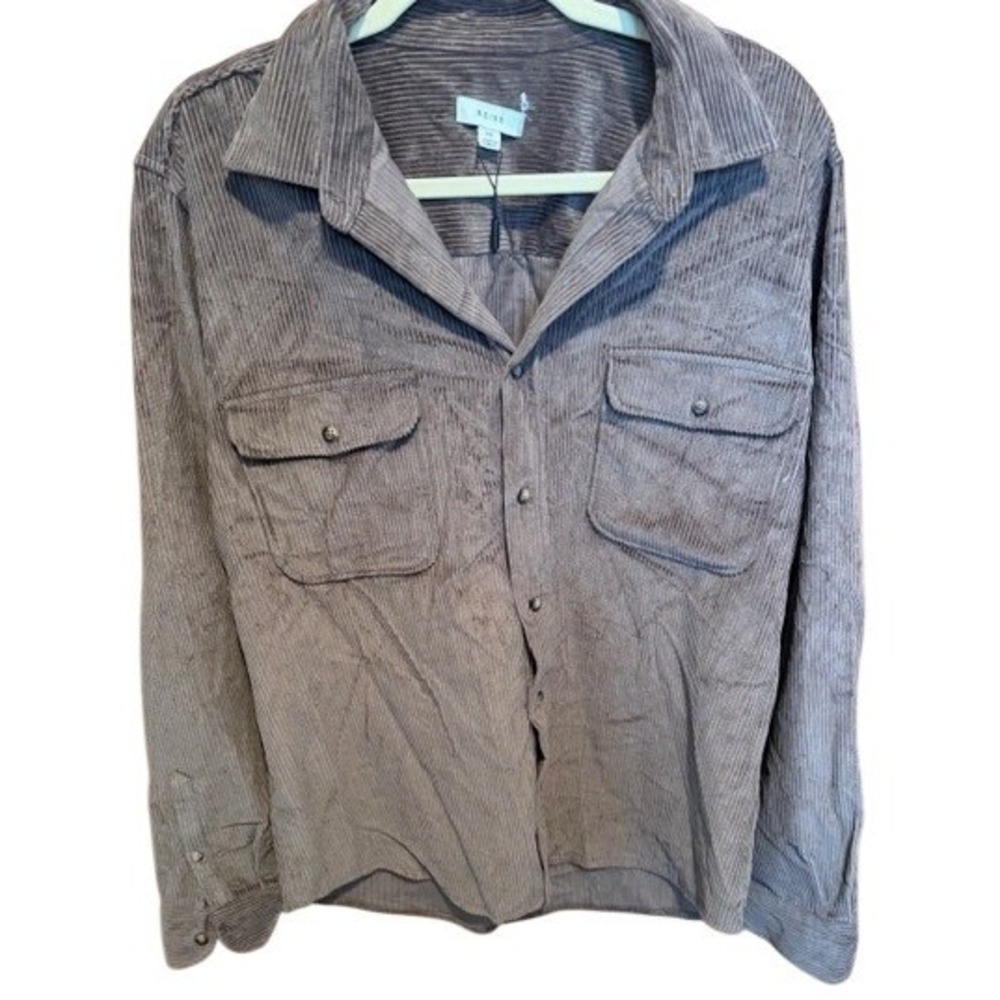 REISS Mens Brown Corduroy Button Down Shirt Long Sleeve Double Pocket Size XXL